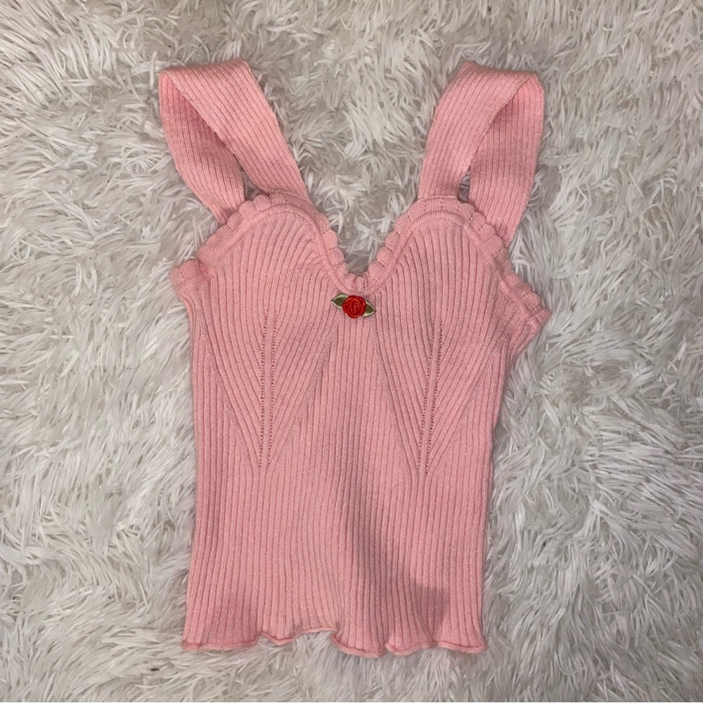 FWP! ROMWE pink ribbed sweater tank top rose